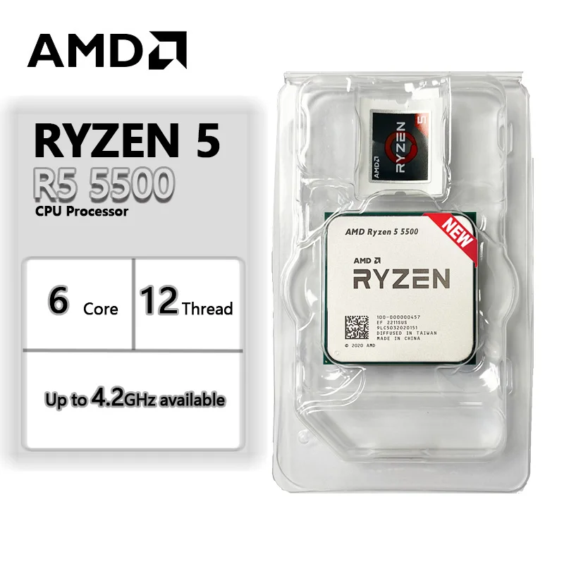 AMD Ryzen 5 5500 R5 3.6 GHz 6-Core 12-Thread CPU Processor 7NM L3=16M 100-000000457 Socket AM4 New but without cooler - купить по