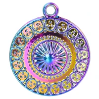 10pcs alloy disc flower shape charms pendant accessory rainbow color jewelry diy making necklace earring metal bulk wholesale