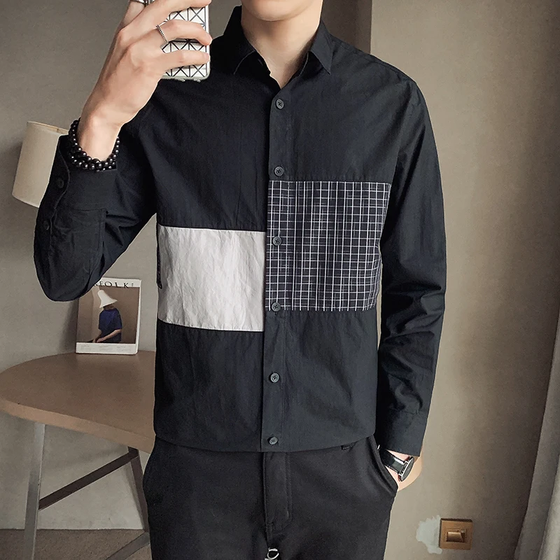 2021 Spring Korean Shirt for Men's Loose Long Sleeve Neutral Oversize Casual Shirt Streetwear Social Party Blouse Male Clothing