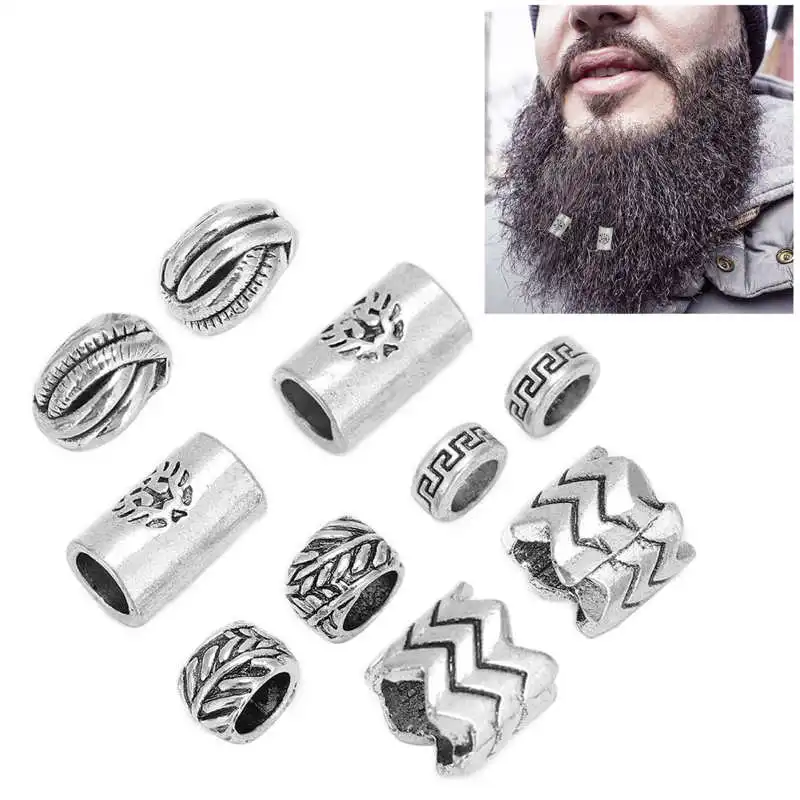 

10Pcs Viking Beard Beads Alloy Norse Dreadlock Tube Beads Pendants for Beard Hair DIY Bracelet Necklace Beads Rings