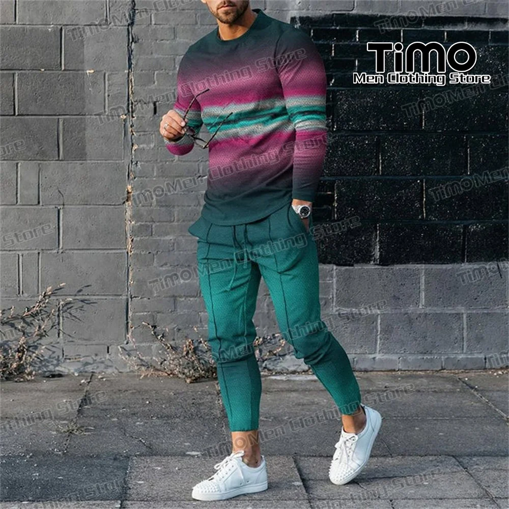 Spring/Autumn Men Tracksuit Street Fashion Casual Long Sleeved T-shirt+Trousers Suit O-Neck Loose Men's Jogging Suit 2-Piece Set