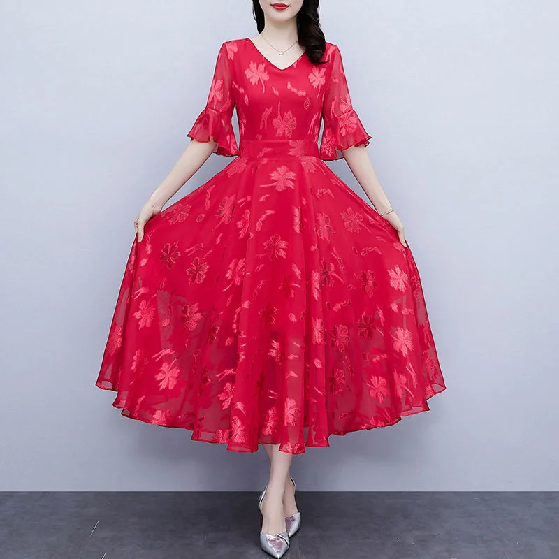 Платье-Макси женское шифоновое элегантное приталенное однотонное пляжное