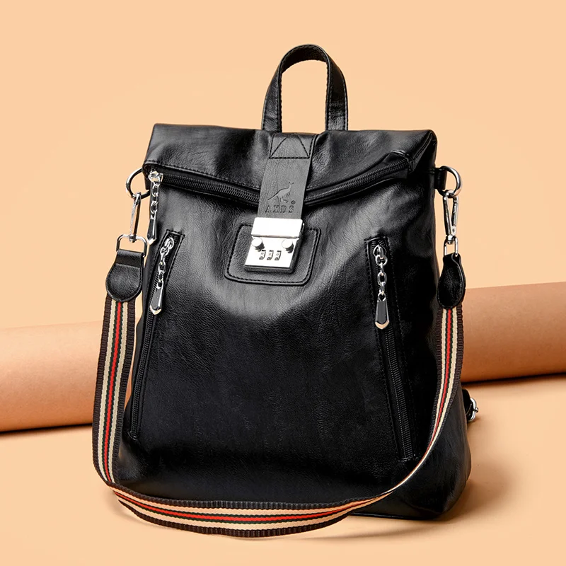 

Anti-theft code lock Fashion Women Backpack High Quality Youth Leather Backpacks for Teenage Girls Female School Shoulder Bag