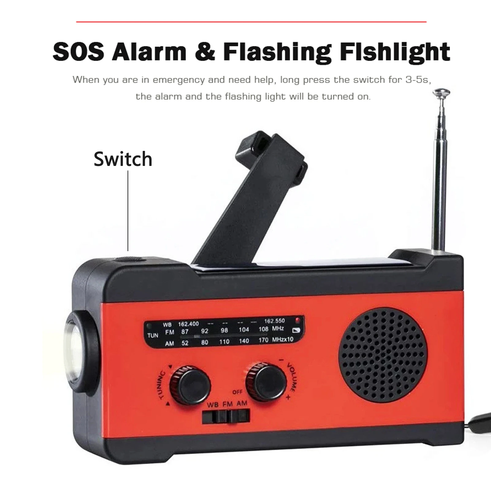 

NOAA Emergency Weather Radio Solar Hand Crank Radio Emegency Flashlights with Motion Sensor Outdoor SOS Alarm Survival Gear