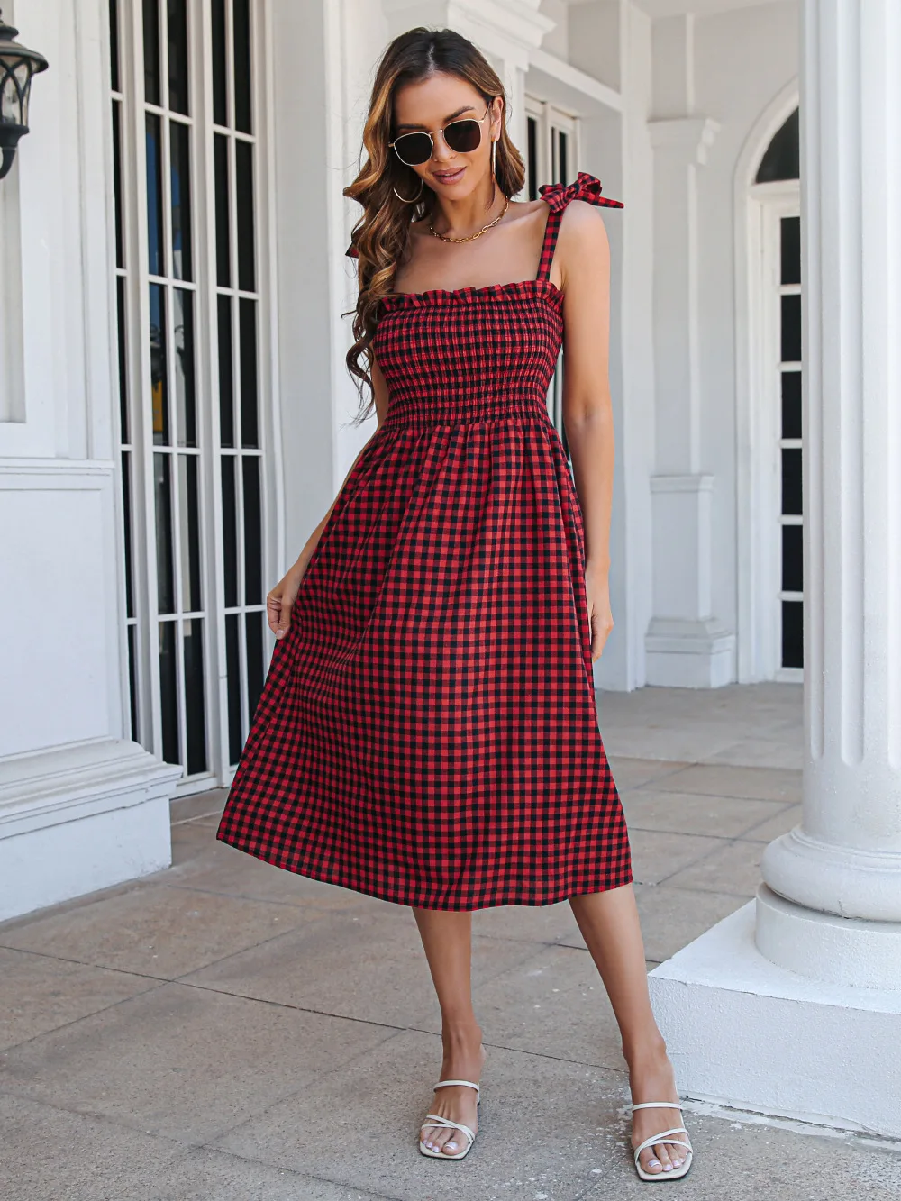 

2023 New Ladies Suspender Plaid Long Dress Korea Fashion Casual Dress Temperament Elegant Sexy Beach Skirt Vintage Office Wear