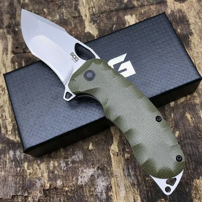 

New SOG Kiku XR Mini Knife Stonewashed Blade Green Linen Micarta Handles Outdoor Pocket Folding EDC Knife for Hunting Camping