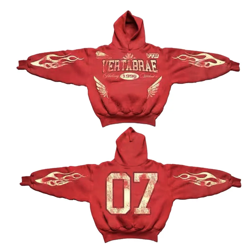 

VERTABRAC Red Rider Flaming Wings Retro Brushed Casual Hoodie For Men And Women