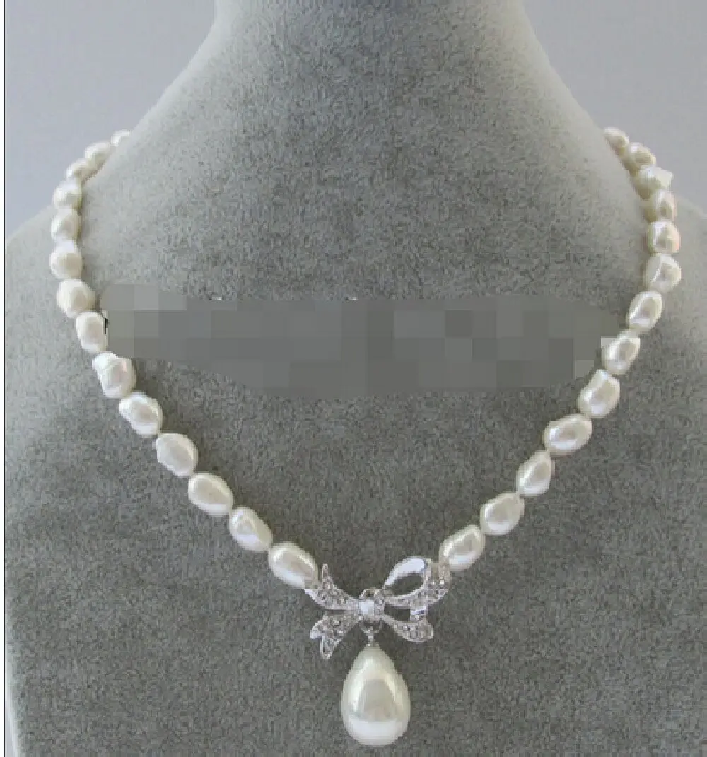 

Ожерелье из белого пресноводного жемчуга в стиле барокко 8-9 мм + подвеска из жемчуга 12-15 мм