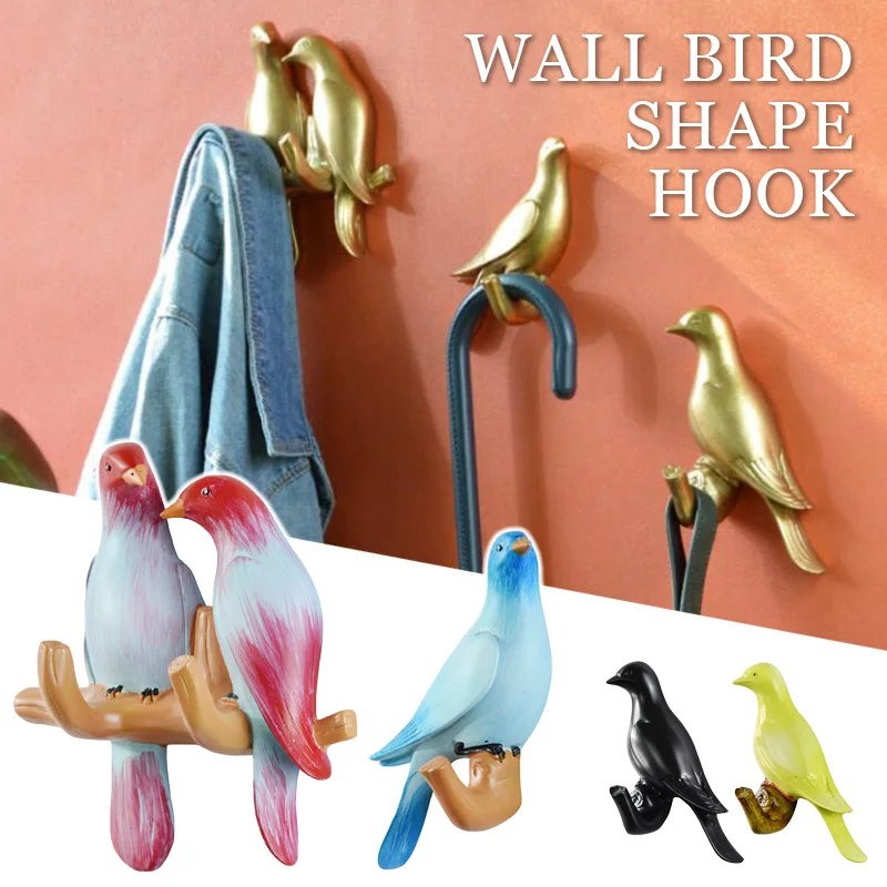 

3D Resin Birds Figurine Wall Hooks Cute Bird Hanging Hanger Keys Clothes Hanger Door Robe Hook Hat Coat Rack Towel Holder