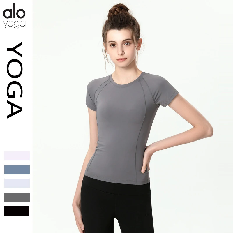 

Alo Yoga T-shirt Summer Explosion Women's Sweat Suit Solid Color Sports Leisure Running Quick-drying Short-sleeved Women