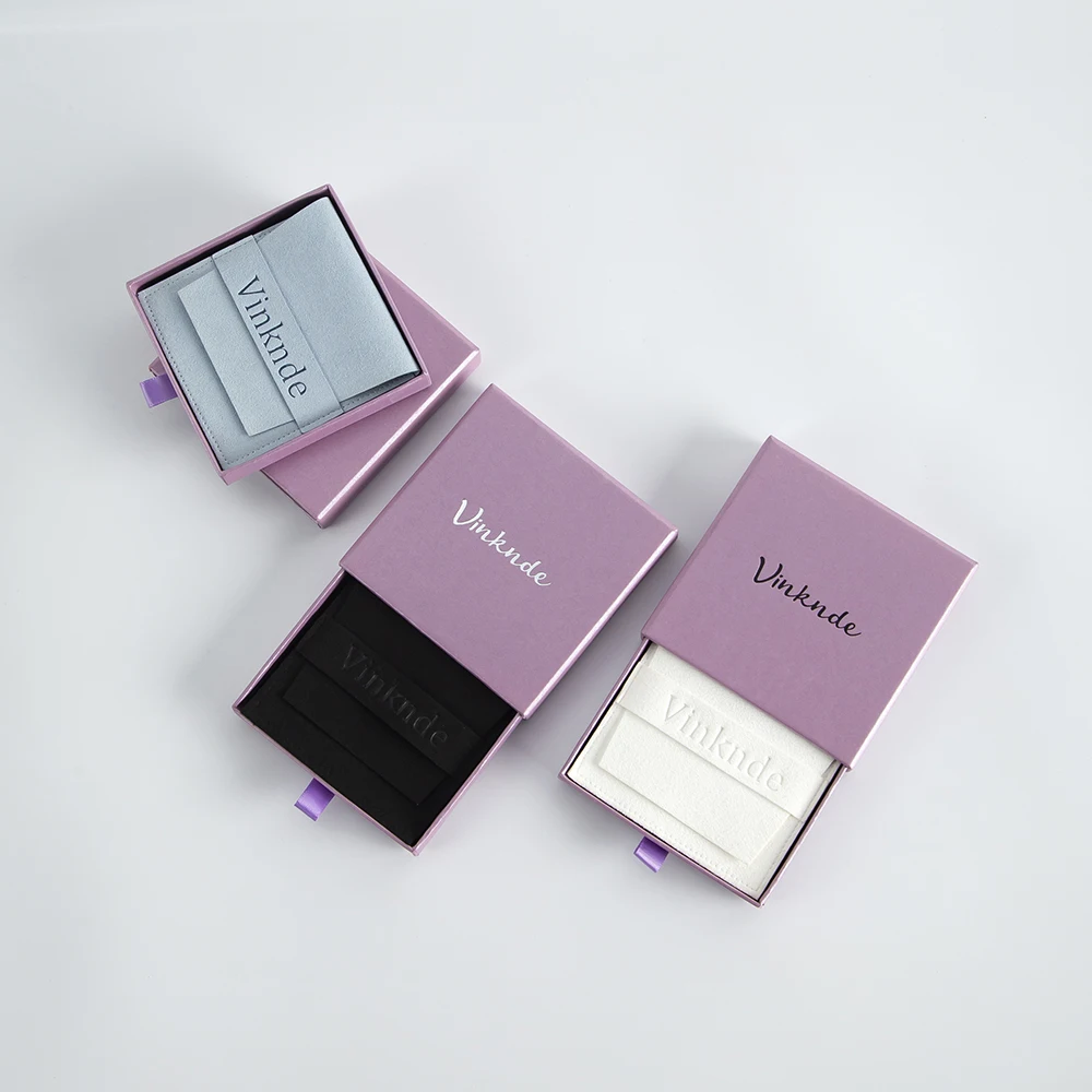 Custom Logo Package Boxes Pouches Luxury Purple Bracelet Earrings Slide Drawer Gift Box with Black Foam for Jewelry Packaging