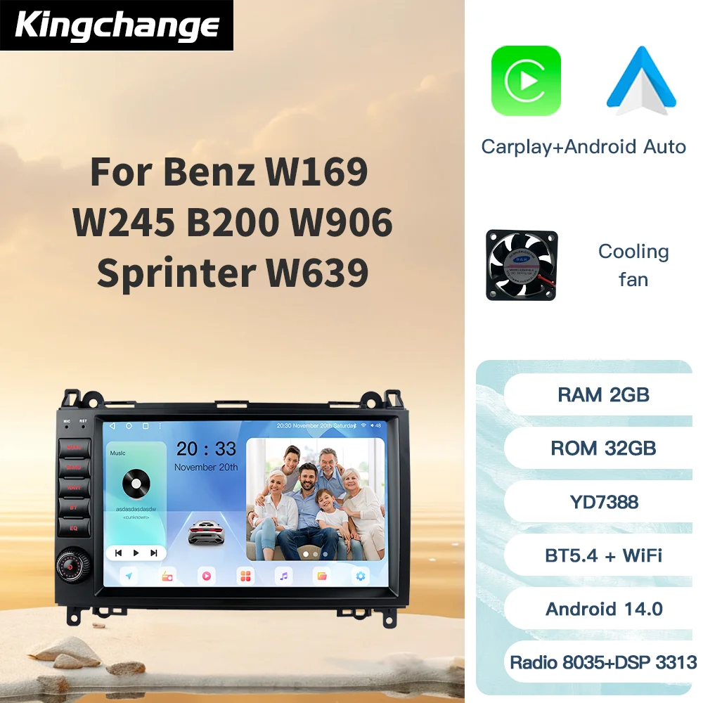

Kingchange Android 14 9 "2 Din автомобильный радиоприемник мультимедийный плеер для Mercedes Benz B200 W169 W245 Viano Vito W639 CarPlay Auto Wi-Fi