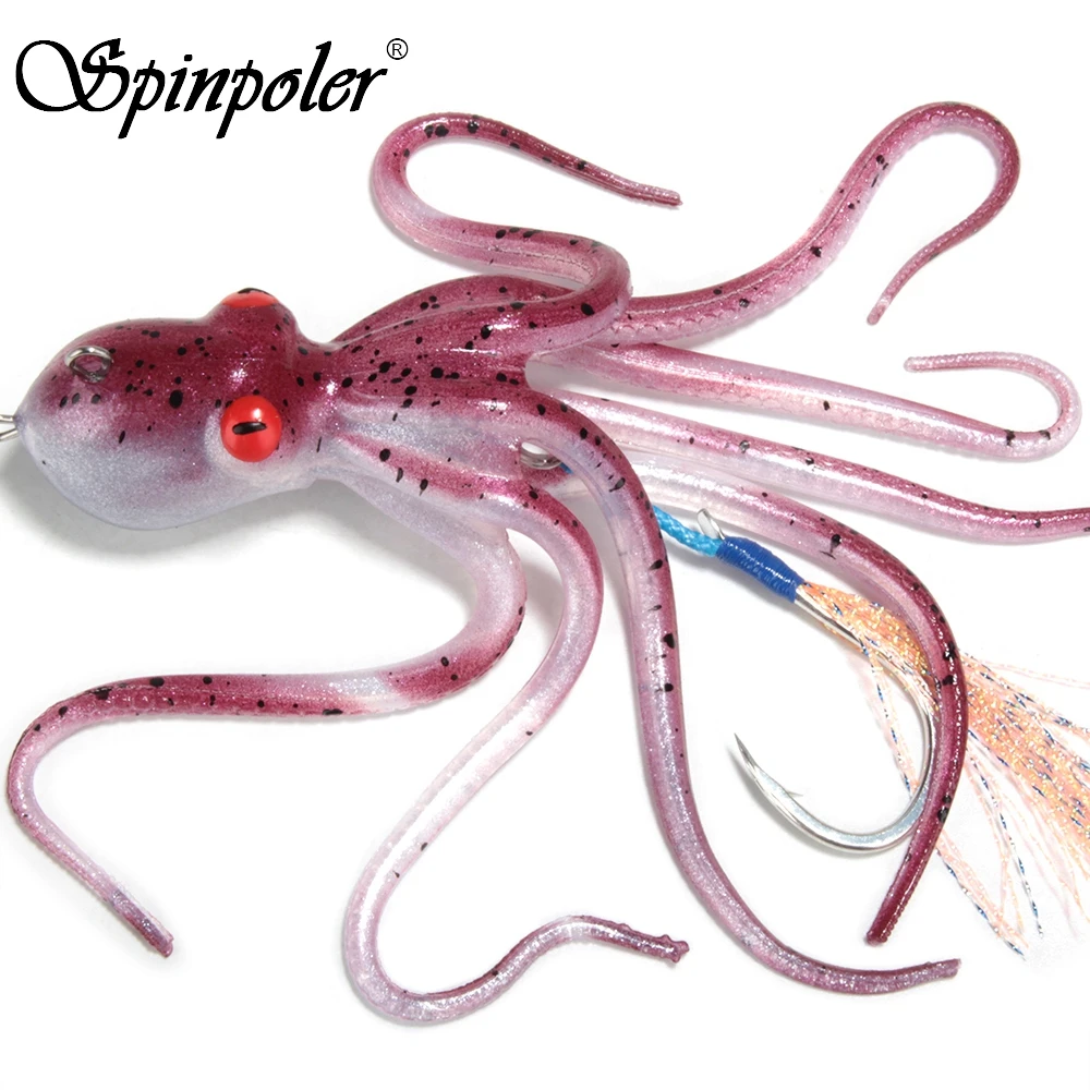 

Spinpoler The 3D Octopus Bait Fishing Lure Artificial Saltwater Long Tail Squid Skirt TPE Soft UV/Glow 110g/150g/200g Tackle