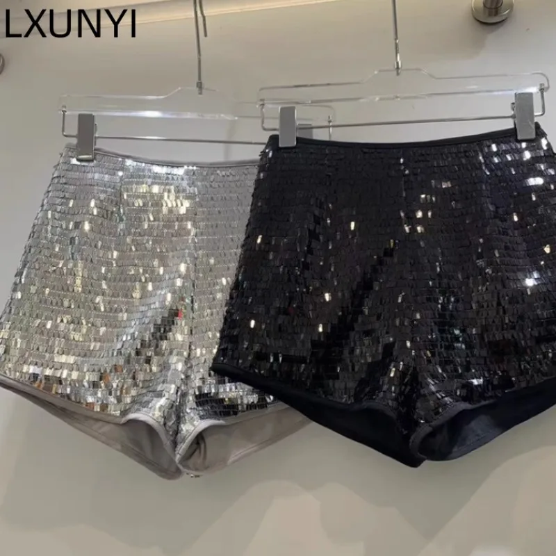 LXUNYI Sexy Sequins Shorts Women Summer Shiny Sparkling High Waist Skiiny Bodycon Party Club Festival Raves Pole Dance Shorts