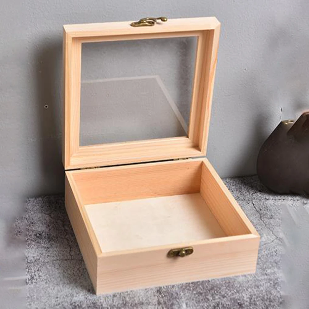 

Treasure Chest Storage Box Gift Hinged Jewelry Box Personalizing Pine Souvenir Square Wooden Box 1pcs Container