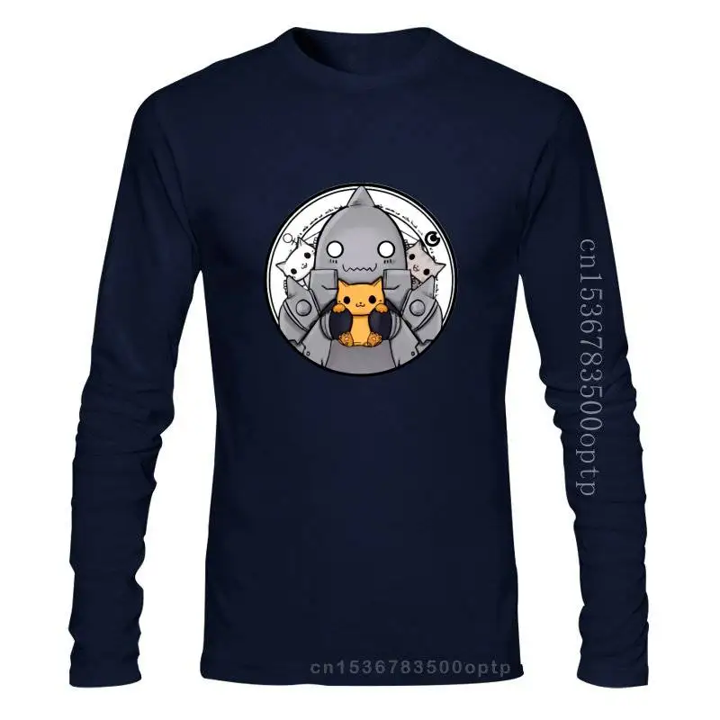 

Man Clothing New Cotton T Shirt Men Fullmetal Alchemist T-shirt Kawaii Alphonse Elric And His Cats Anime Tshirt Fitness White To