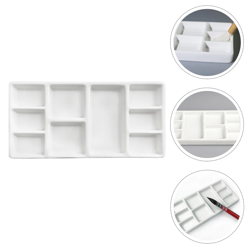 

Gouache Mixing Plate Rectangular Pigment Holder Ceramic Color Mixer (White)