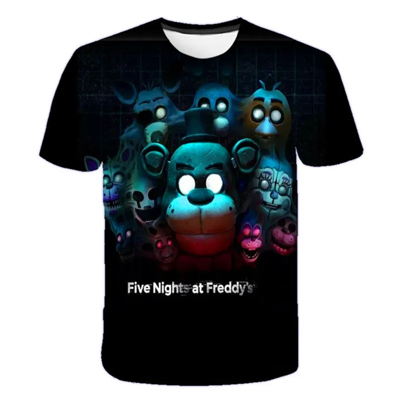 

Детская футболка с надписью «пять ночей у Фредди», летняя футболка для мальчиков и девочек с мультипликационным рисунком, футболки для дете...