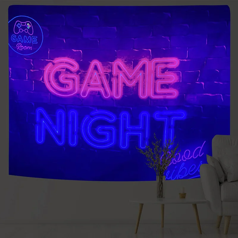 

Psychedelic fluorescent mushroom tapestry hanging cloth wall decoration brightness under ultraviolet light aesthetic room for