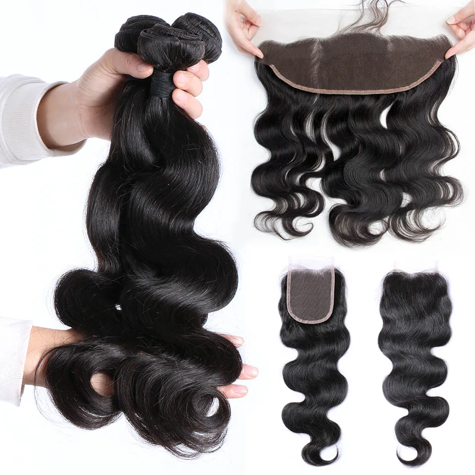 

Body Wave Bundles With Closure Free Part Brazilian Wavy Human Hair Weave Bundles With Transparent Lace Frontal