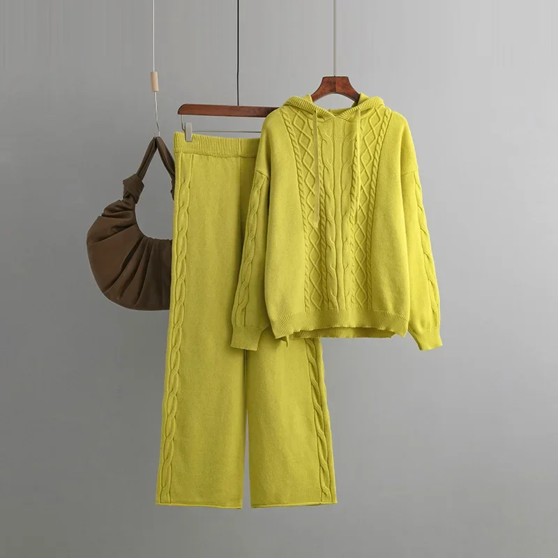 Женский зимний вязаный костюм теплые свободные комплекты из двух предметов со