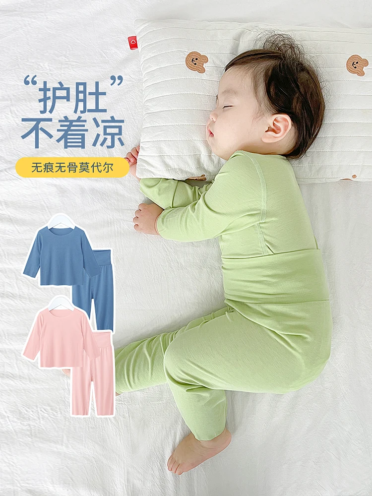 Modal Baby Pajamas Thin Spring And Autumn Children's Home Clothes Set Summer Female Baby Clothes Summer Air Conditioning Clothes