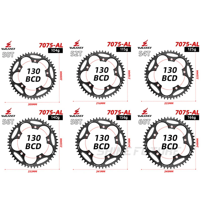 WUZEI 130BCD Road Bike Chainring 50/52/54/56/58/60T Bicycle Sprocket BCD 130 Folding Narrow Wide Chainwheel Cycling Parts |