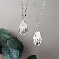 simple retro engraved forest tree texture pendant necklace fashion men and women silver color pendant necklace anniversary gift