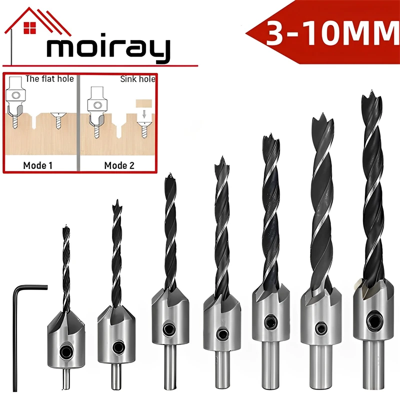 Countersink Drill Bit Set Reamer Woodworking Chamfer Counterbore Pliot Hole Cutter Screw Hole Drill 4/5/6/7/8/10mm Hole Dril HSS