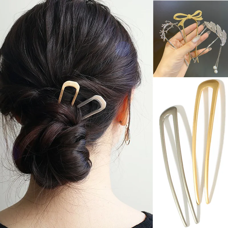 

Bowknot U Shape Rhinestone Elegant Women Hairpins Metal Hair Sticks Hairclip Bridal Wedding Banquet Hair Headwear Accessories