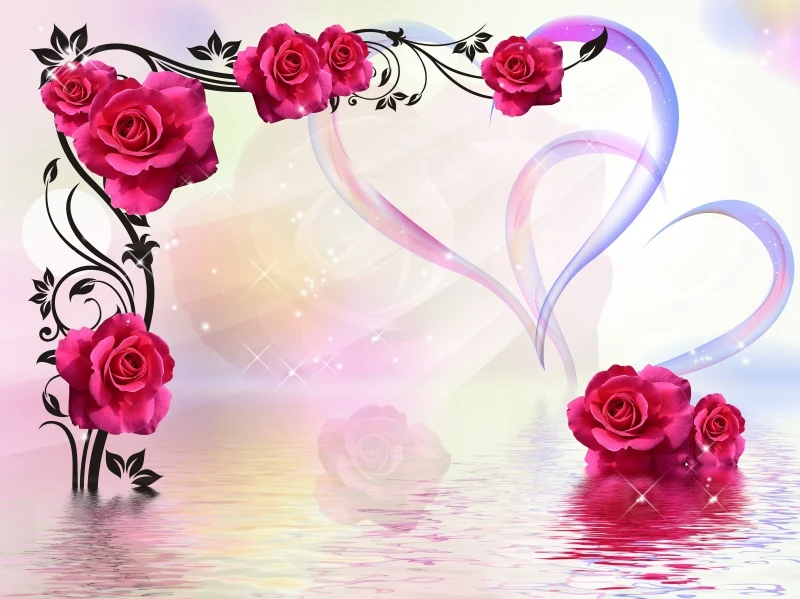 

custom wall Stickers mural 3d room Dream heart reflection roses murals photo wallpaper for walls 3 d Home Decoration wall paper