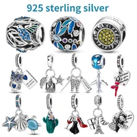 925 sterling silver blue elegant white zircon high heels charm fit original pandora braceletbangle making fashion diy jewelry