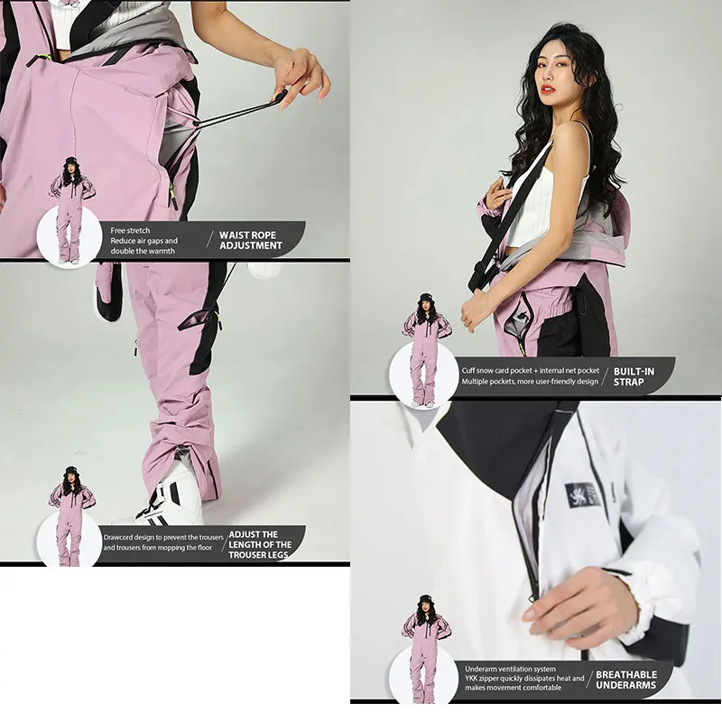 Цельный лыжный костюм для женщин зимний женский комбинезон улицы теплый