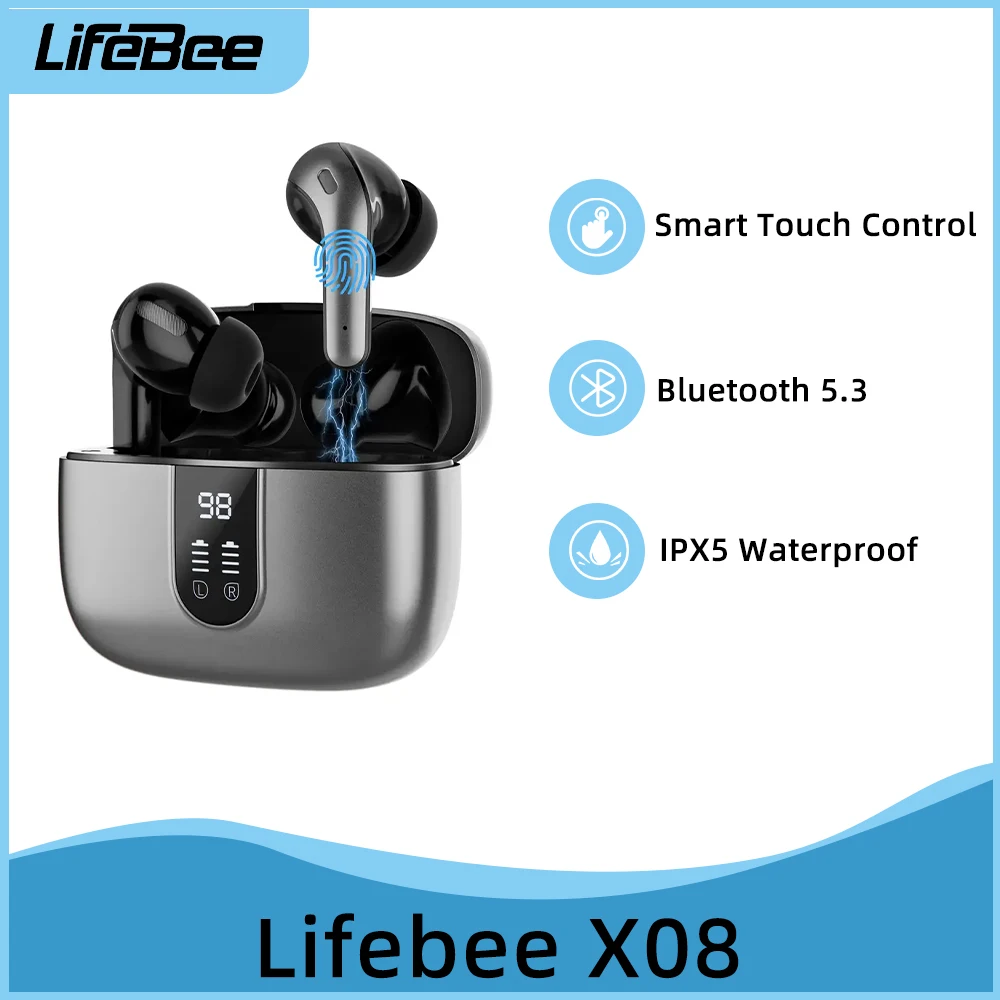 Наушники-вкладыши LIFEBEE X08 Ture Беспроводные водонепроницаемые с микрофоном и ЖК-дисплеем