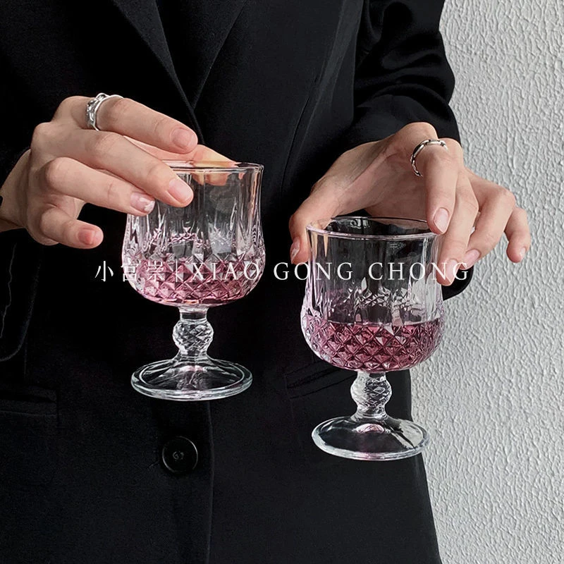 

180ml Elegant Glassware Cocktail Vintage Relief Tall Champagne Glass Transparent Glass Drinking Drinkware Wine Goblet Juice Cup