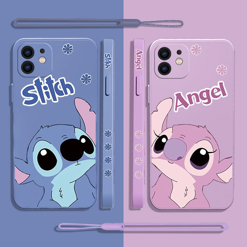 

Disney Cartoon Stitch Angel Phone Case For iPhone 14 13 12 11 Pro Max Mini X XR XS MAX SE20 8 7 Plus 6 Plus Case with Hand Strap