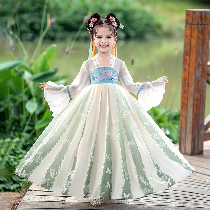 

Детские костюмы для косплея Hanfu для девочек, шифоновый костюм принцессы Тан, традиционное китайское платье ханьфу, китайские народные танцы