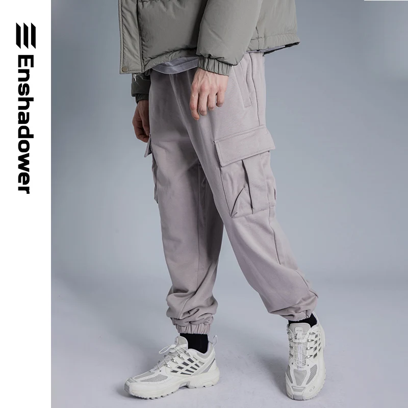 ENSHADOWER 22AW Knitted Trouser Men's Winter Multi-Pocket Fleece Sweatpants Thickened Casual Pants Streetwear