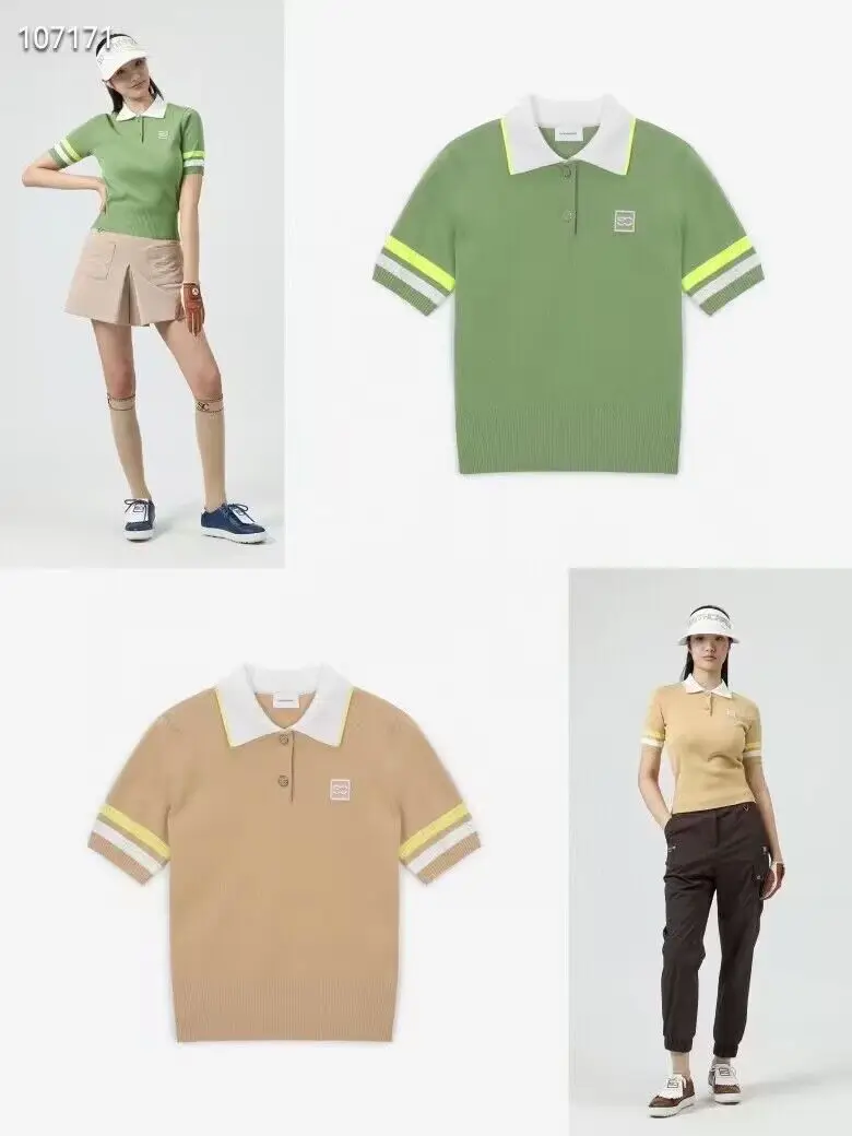 

23 Summer Korean Golf Jersey Women's Sports Wave Polo Pullover Versatile Knitted Sleeve T-shirt