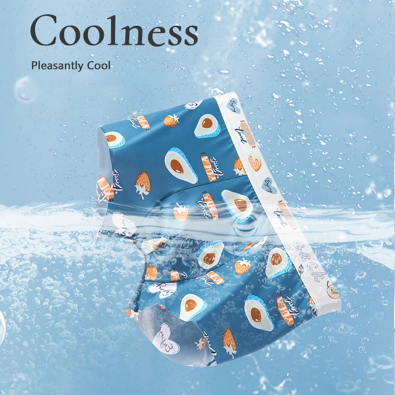 Men’s Ice Silk Boxer Seamless Oil Shiny Briefs Smooth Elasticity Underwear Printed Casual Swim Shorts Trunks Summer Underpants