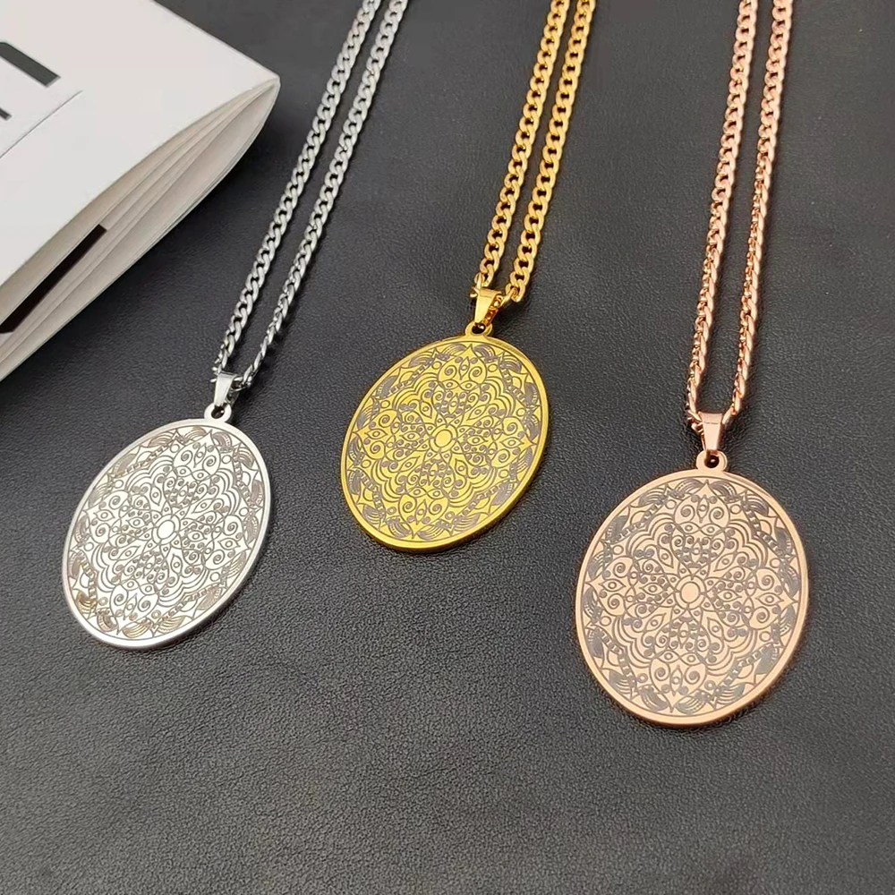 

Stainless Steel Necklaces Large Round Lotus Pendants Chain Choker Jewellery Fashion Necklace For Women Jewelry Party Gifts 2023