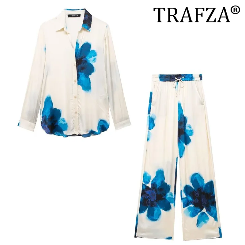 Женский костюм с принтом TRAFZA однобортная Повседневная рубашка отложным