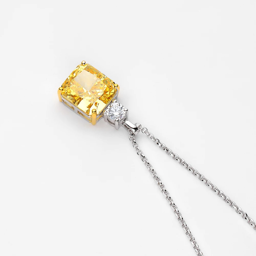 

100% 925 Sterling Silver 9*10mm Yellow Ice Cut Topaz High Carbon Diamoind Pendant Neckalce For Women Party Fine Jewelry