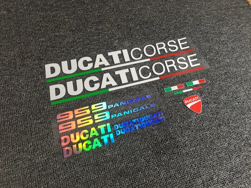 

Ducati motorcycle applique, 848, 959, 1199 Italian flag sticker side plate CORSE sticker letters