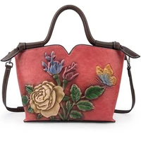 gagacia genuine leather retro luxury women shoulder bags for ladies floral design handbag woman large capacity vintage handbags