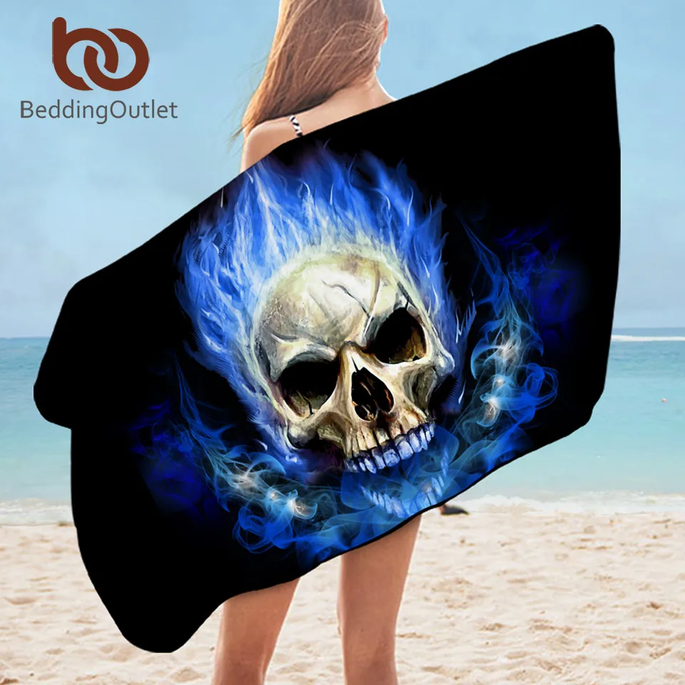 

BeddingOutlet Flame Skull Bath Towel Bathroom 3D Gothic Microfiber Beach Towel for Adult Fire Shower Towel 75x150cm Drop Ship