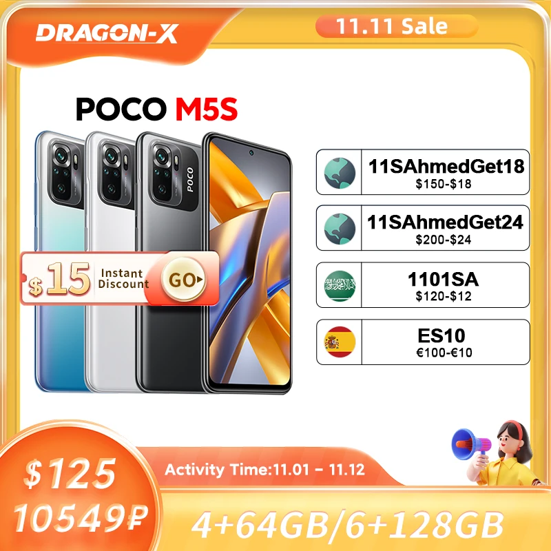 Najtaniej Globalna Wersja Smartfona POCO M5s 64GB/128GB NFC MTK G95 Octa Core 64MP Quad Camera 6.43