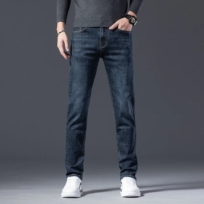 Business Casual Simple Clothing Stretch Midweight Casual Trousers  New Men's Straight Loose Denim Jeans