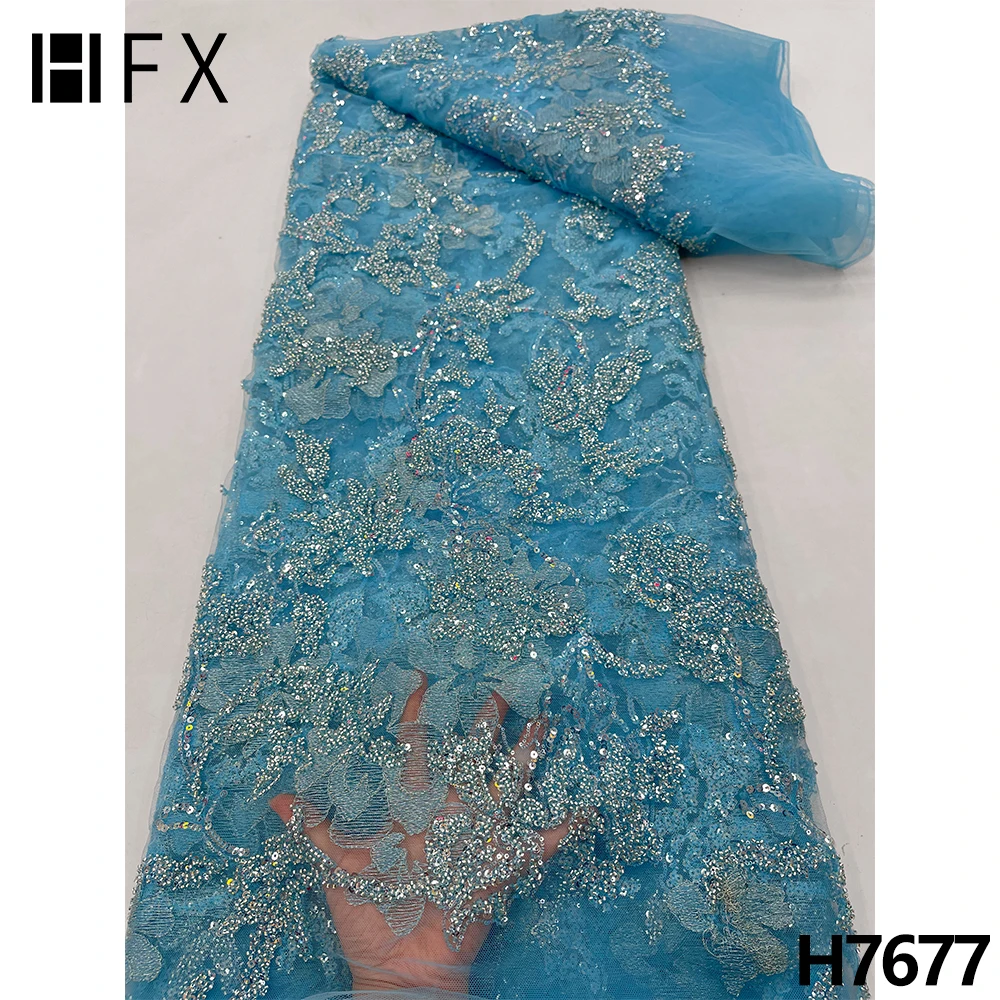 

HFX новейшая французская нигерийская кружевная ткань с бисером и блестками 2022 Высокое качество для свадебного платья африканский тюль кружевная ткань H7677