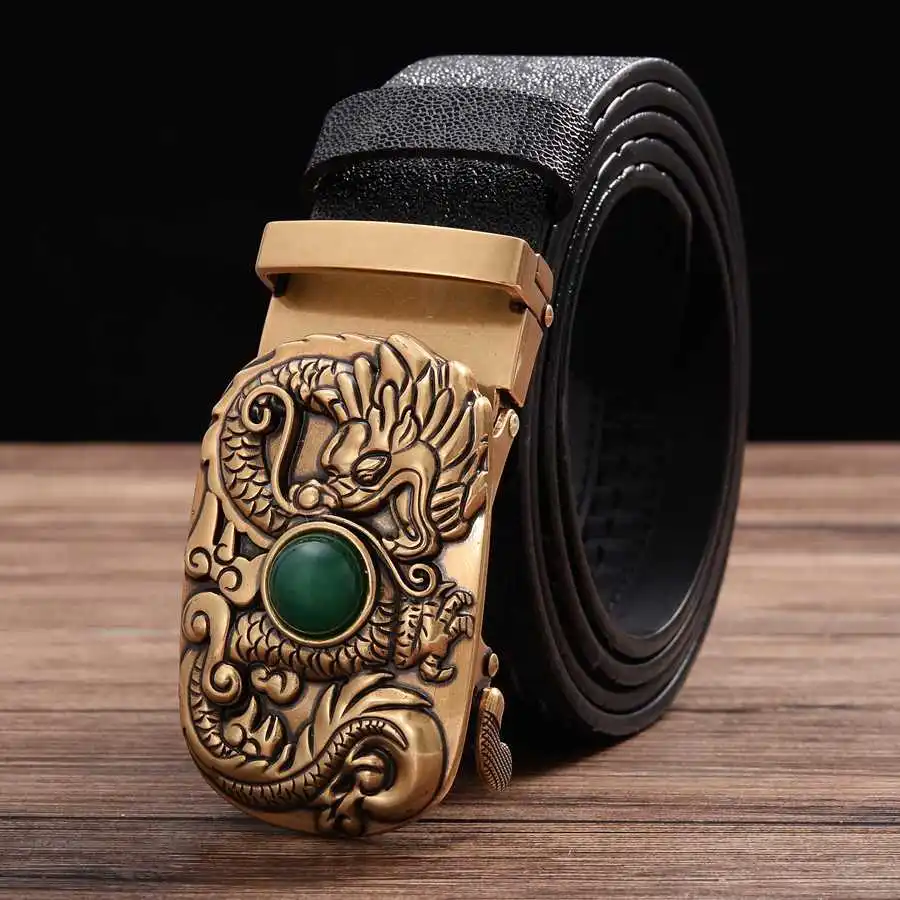 Men's Leather Ratchet Dress Belt for Men with Automatic Buckle Fashion Male Waistband Width:3.5cm